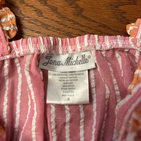 Jona Michelle Dress Size 8Y Pink Stripes Orange Tiered Sleeveless Summer‎ (4) - Picture 7 of 10
